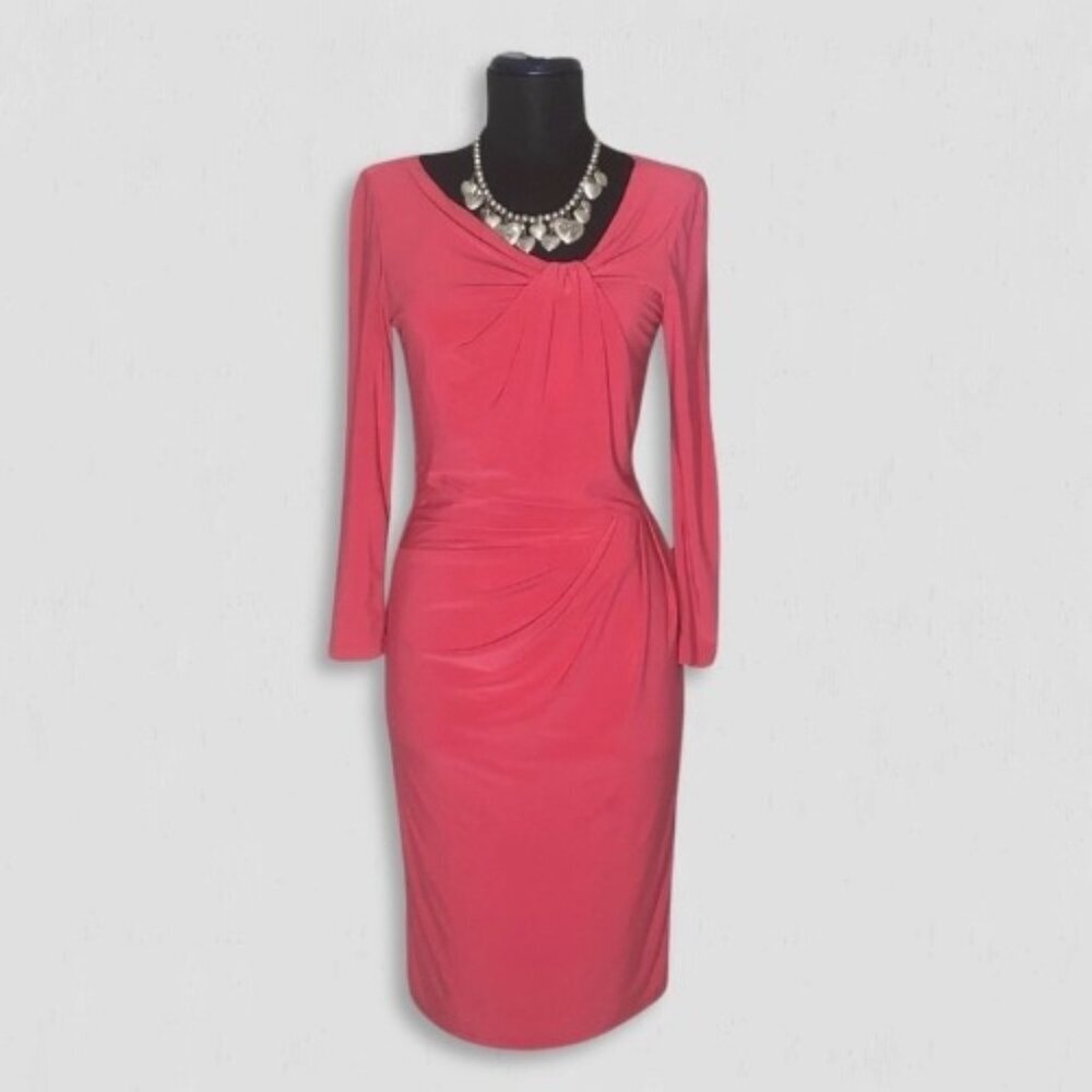 Ralph Lauren Midi Faux Wrap Sheath Dress Dark Pink Size Small